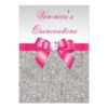 Glamorous Quinceanera Silver Sequins Hot Pink Bow Invitation Card