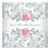Damask Pink Rose Girls First Communion Invitation