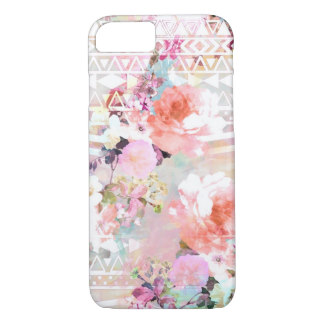 aztec pink teal watercolor chic floral pattern iphone 7 case