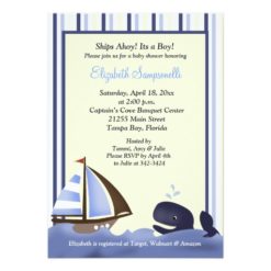 Ahoy Mate Blue Whale Baby Shower Invitation Card