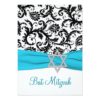 Black And White Damask With Aqua Faux Ribbon Invitation Card