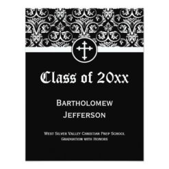 Black Cross Christian Graduation Announcement Invitation Card