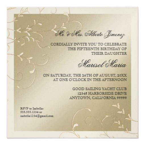 Black Tie Elegance Champagne Cream Quinceanera Square Paper Invitation Card - Image 2
