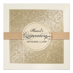 Black Tie Elegance Champagne Cream Quinceanera Square Paper Invitation Card