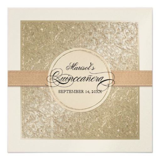 Black Tie Elegance Champagne Cream Quinceanera Square Paper Invitation Card