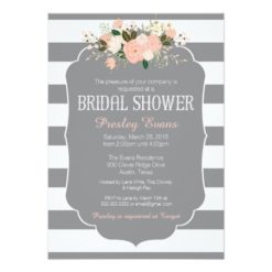Bridal Shower Invitation Grey Stripe Peach Floral Invitation Card
