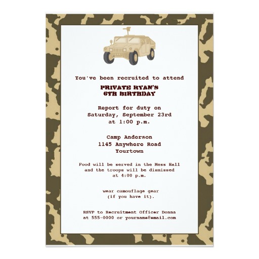 Camo Birthday Party Invitation Card
