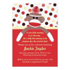 Cute Little Sock Monkey Baby Shower Invitation Card