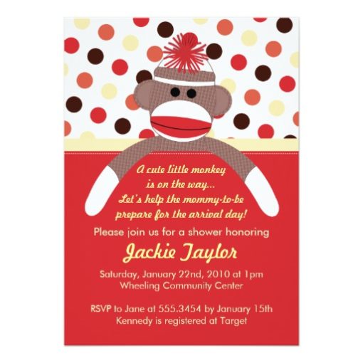 Cute Little Sock Monkey Baby Shower Invitation Card