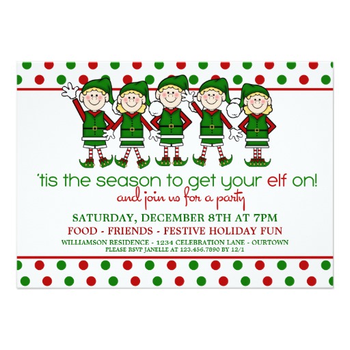 Dancing Elves Christmas Party Invitation Card