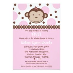 Girl Modern Mod Monkey Birthday Par Invitation Card