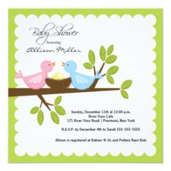 Mom & Dad Birds With Baby Bird Baby Shower Square Paper Invitation Card