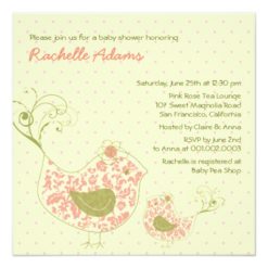 Pink Swirly Mom & Baby Bird Baby Shower Invitation Square Invitation Card
