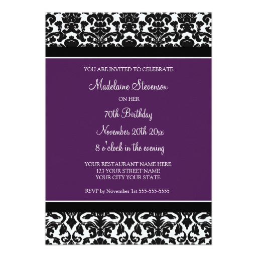 Plum Damask 70Th Birthday Party Invitation Card - Image 2