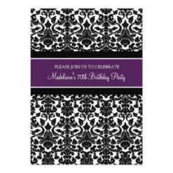 Plum Damask 70Th Birthday Party Invitation Card