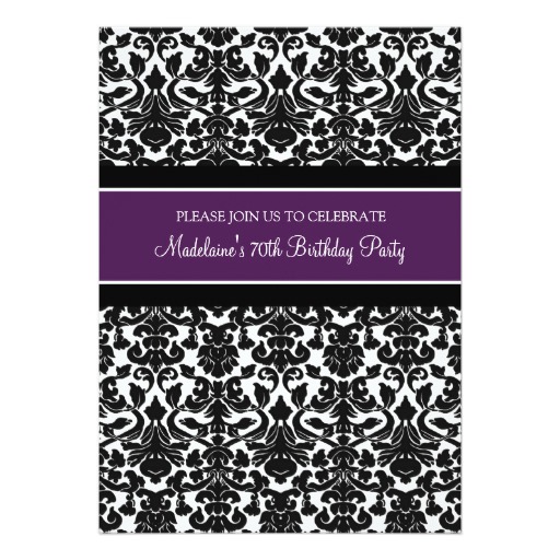 Plum Damask 70Th Birthday Party Invitation Card
