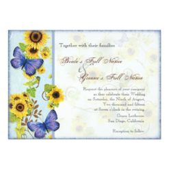 Sunflower Swirl Floral Frame Blue Butterfly Invitation Card