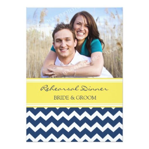 Yellow Blue Chevron Photo Rehearsal Dinner Party Invitation Card