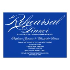 Calligraphy Elegance Royal Blue Rehearsal Dinner Card