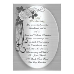25th Wedding anniversary vow renewal White roses Card