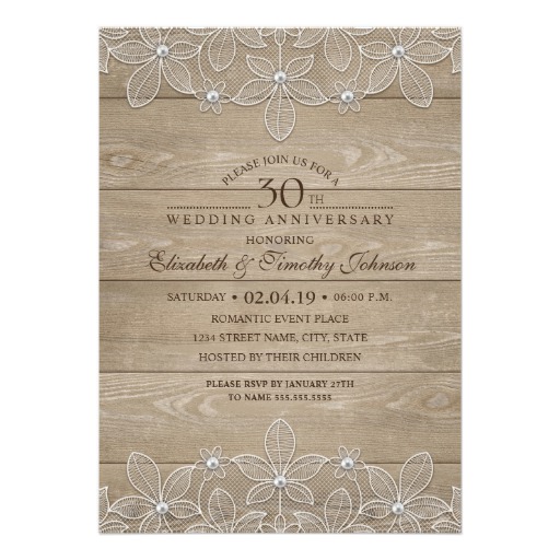 30th Wedding Anniversary Rustic Wood Vintage Lace Card