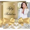 50 & Fabulous Gold Leaf & Bow 50th Birthday Invite