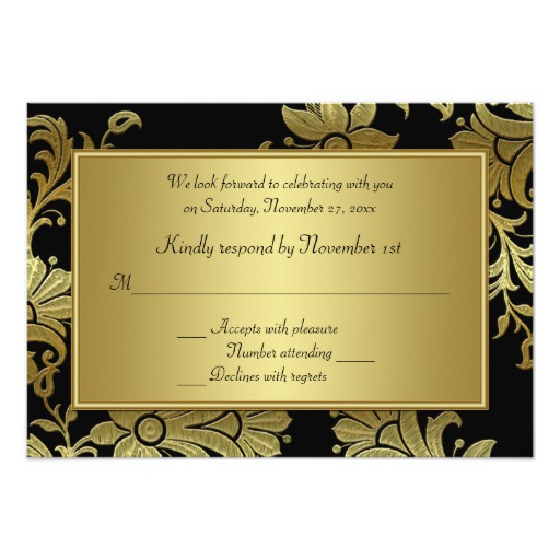 50th Anniversary Black and Gold Floral RSVP Card