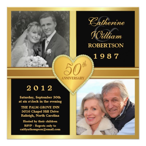 50th Anniversary Heart Stylish Photo Invitations