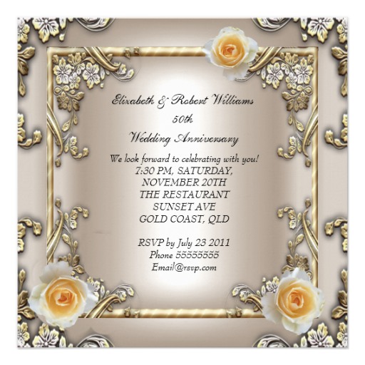 50th Anniversary Wedding Cream Gold Rose Silver Card - Image 2