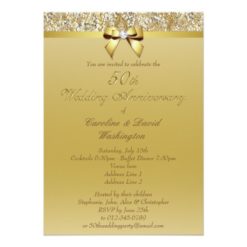 50th Gold Wedding Anniversary Faux Bow Sequins Card - Image 2