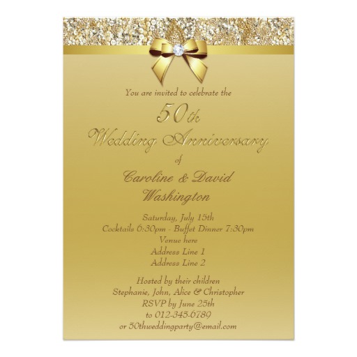 50th Gold Wedding Anniversary Faux Bow Sequins Card - Image 2