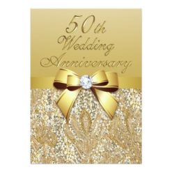 50th Gold Wedding Anniversary Faux Bow Sequins Card