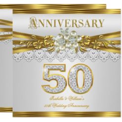 50th Wedding Anniversary Party Gold White Pearl Card