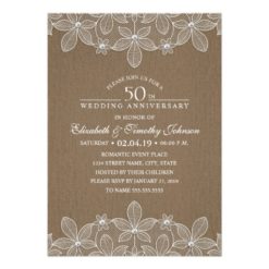 50th Wedding Anniversary Rustic Dark Burlap Lace Card