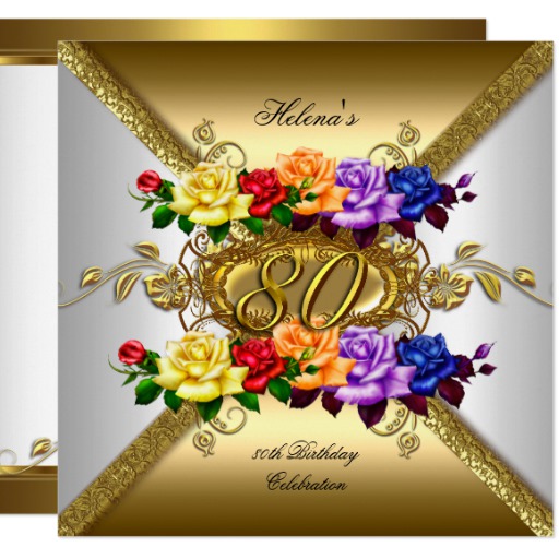 80th Birthday Party Multi Color Gold Roses Card
