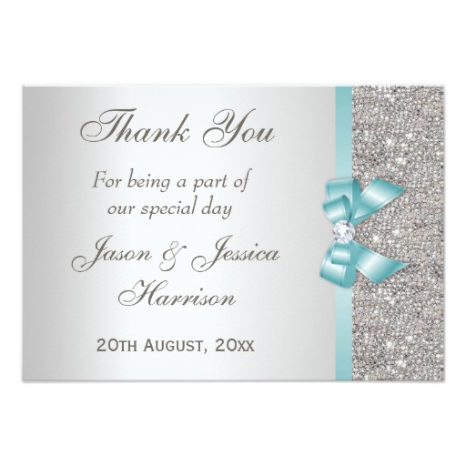 Teal Faux Bow Silver Diamonds Thank You Card - Image 2