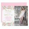 Pink and Gold Watercolor Flowers Photo Sweet 16 Card