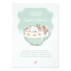 Adorable White Bunny in a Tea Cup Baby Shower Card