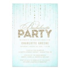 Aqua & Gold Glitter Look Bachelorette Party Card