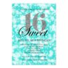 Aqua Sweet 16 Silver Glitter Lights Print Invite