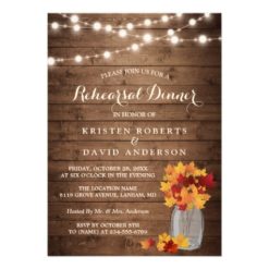 Autumn Rehearsal Dinner Rustic Wood String Lights Card