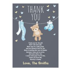 Baby Shower Thank You Card Teddy Bear blue