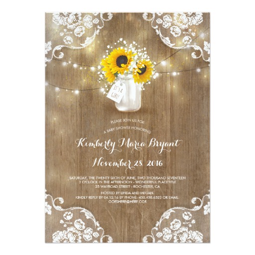 Baby's Breath Mason Jar Sunflowers Baby Shower Card