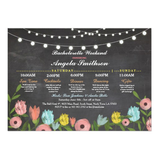 Bachelorette Bridal Shower Pink Floral Itinerary Card