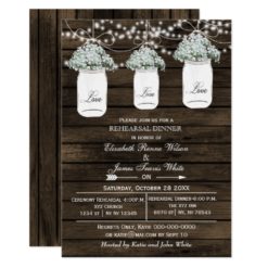 Barnwood mason jars rehearsal dinner invite