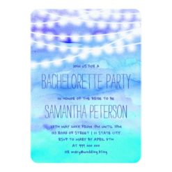 Beach blue watercolor string lights bachelorette card