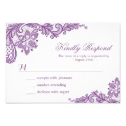 Beautiful Purple Lavender Lace Wedding RSVP Card
