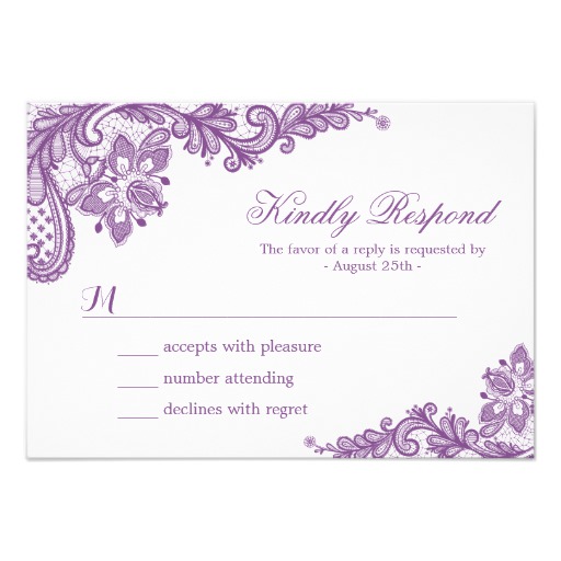Beautiful Purple Lavender Lace Wedding RSVP Card