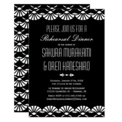 Black Oriental Art Deco Style Rehearsal Dinner Card