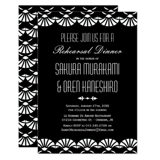 Black Oriental Art Deco Style Rehearsal Dinner Card